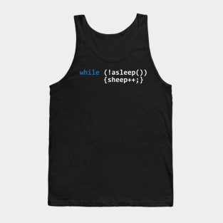 while (!asleep()) {sheep++} blue Tank Top